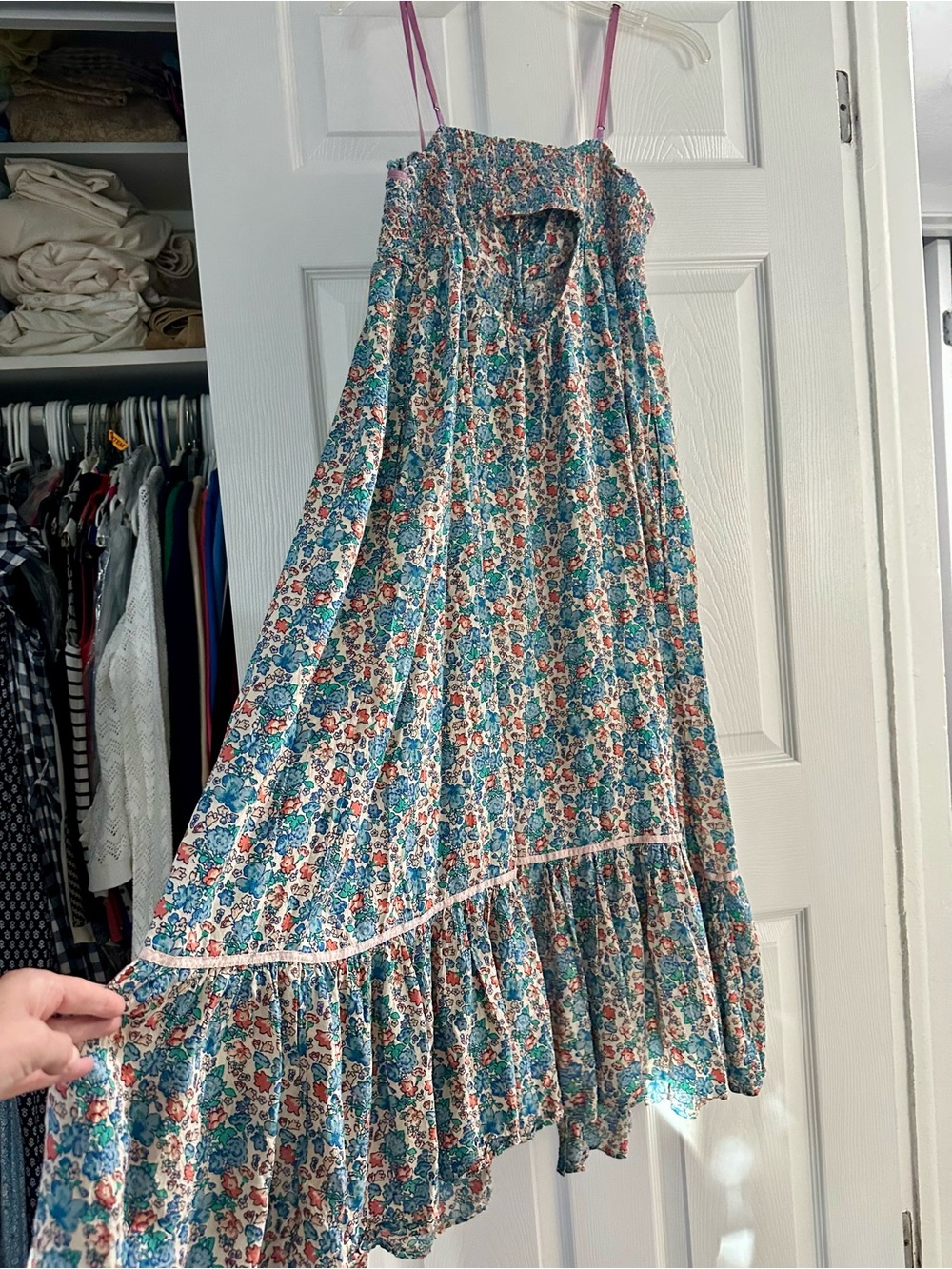 Free People Teal and Pink Floral Midi Dress with Button Front - Picture 12 of 13